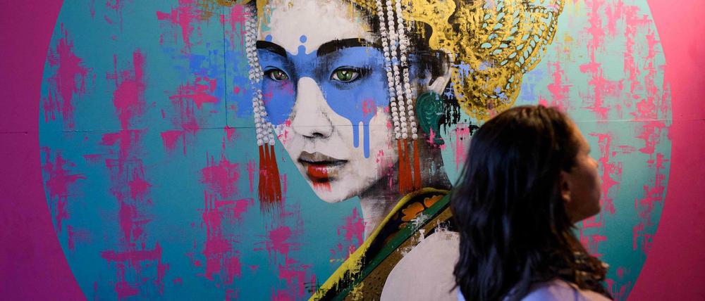 Das Kunstwerk "Geisha" des Künstlers Findac war in der Langen Nacht der Museen im Production Office des Urban Nation zu sehen.