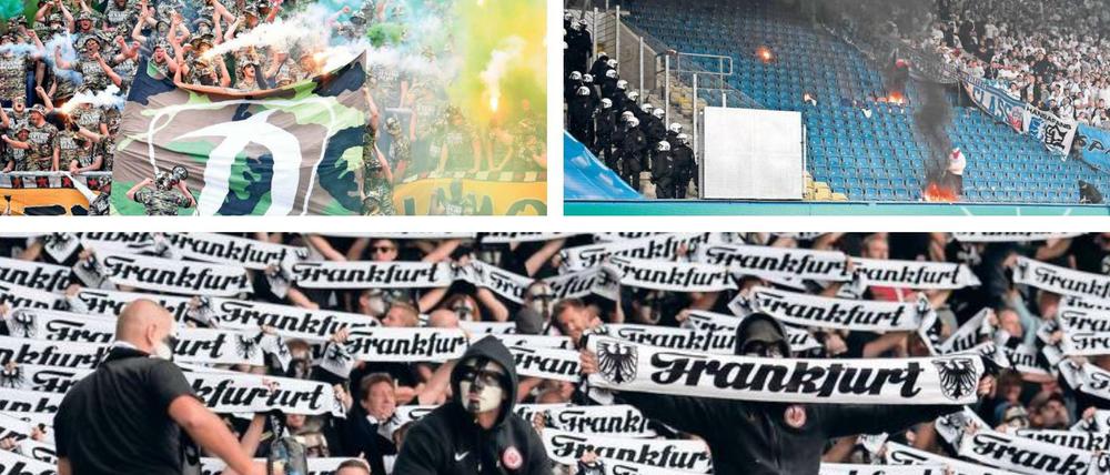 Außer Kontrolle. Die Fans von Dynamo Dresden, Hansa Rostock und Eintracht Frankfurt sind zuletzt negativ aufgefallen.