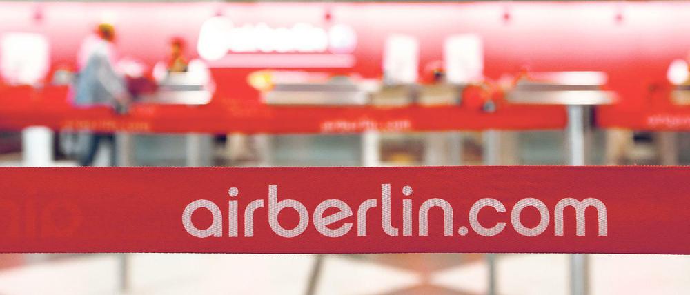 Absperrung von Air Berlin im Münchner Flughafen. 