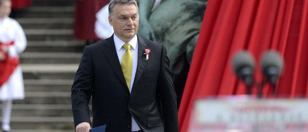 Viktor Orbán 2015 beim Gedenken an die 1848er Revolution gegen die Habsburger vorm Nationalmuseum in Budapest.