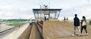 Gibt’s bald auch in echt. Der Senat erwartet, dass künftig jedes Jahr 150.000 Besucher auf der Dachterrasse in Tempelhof flanieren werden.