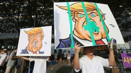 Proteste gegen die Nordkorea-Politik des US-Präsidenten Donald Trump in Südkorea. D