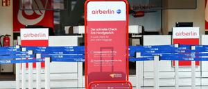 Ein leerer Schalter von Air Berlin in Düsseldorf