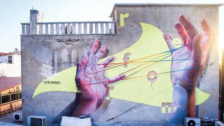 Streetart. Ein Wandgemälde in Paphos. 