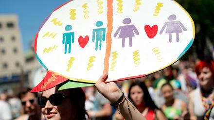 Homosexuelle demonstrieren auf dem CSD in München.