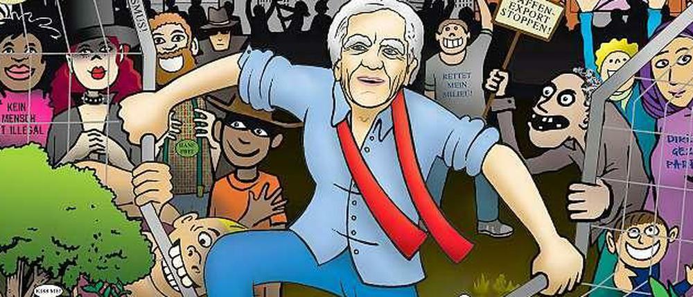 Ströbele sein Milljöh. Dieses Plakat für den Wahlkampf 2013 zeichnete Seyfrieds Kollegin Ziska.