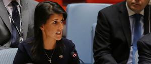 Die US-Botschafterin bei der UNO, Nikki Haley, während der Dringlichkeitssitzung des UN-Sicherheitsrats am Montag.