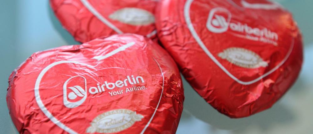 Noch gibt es sie: die kleinen Schokoladenherzen nach einem Air Berlin-Flug