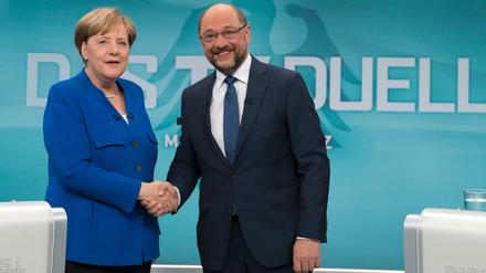 Zusammen oder gegeneinander? Eine nächste große Koalition ist nicht ausgeschlossen nach dem "Duell" von Angela Merkel (links) und Martin Schulz (rechts). 
