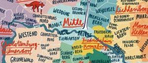 Berlin-Karte mit zwölf Bezirken und 96 Ortsteilen.