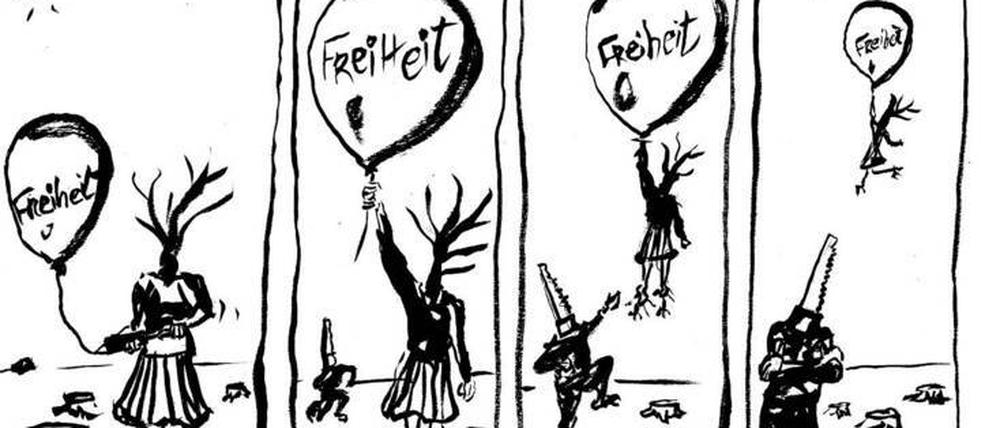 Freiheit, Unfreiheit und Entwurzelung - davon erzählen die Illustrationen, die Hamid Sulaiman extra für die Beilage gezeichnet hat.