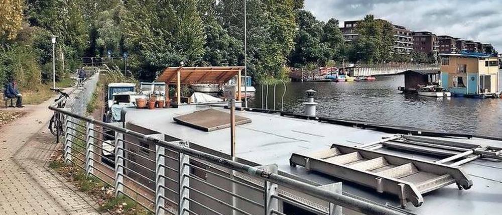 Seeblick am Paul-und-Paula-Ufer, eine begehrte Berliner Lage für Hausboote und Spaziergänger.