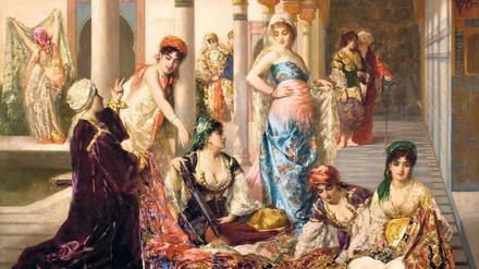 Genre total: Édouard Richters Bild Gemälde „Le marchand d’étoffes“. 