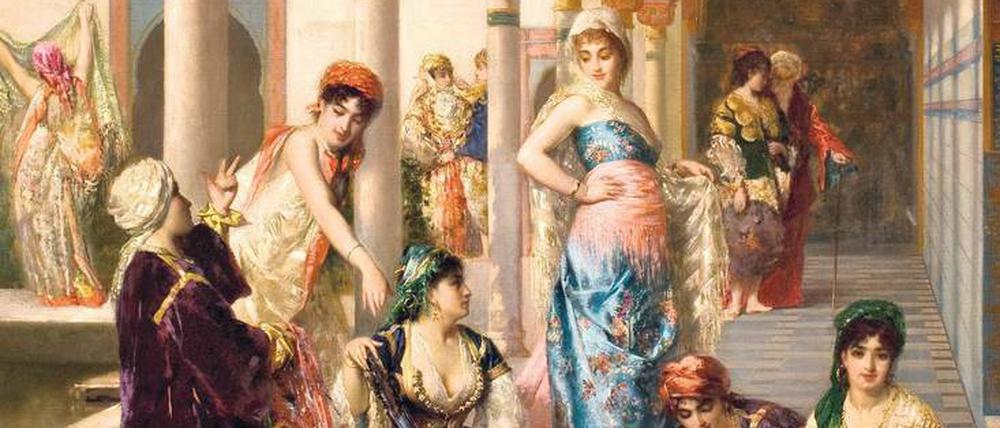 Genre total: Édouard Richters Bild Gemälde „Le marchand d’étoffes“.