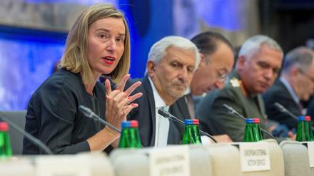 EU-Außenbeauftragte Federica Mogherini zu Beginn des Treffens in Tallinn, Estland.
