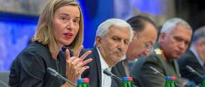 EU-Außenbeauftragte Federica Mogherini zu Beginn des Treffens in Tallinn, Estland.