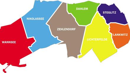 Der Bezirk Steglitz-Zehlendorf und seine sieben Ortsteile. Hätten Sie alle zusammenbekommen?