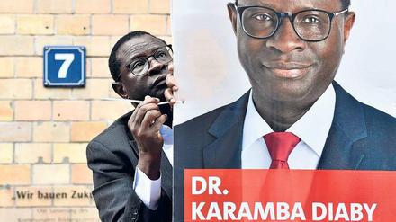 Auf der Bildfläche. Durchaus freudig spricht Karamba Diaby von den vielen unzerstört gebliebenen Wahlplakaten mit seinem Konterfei.
