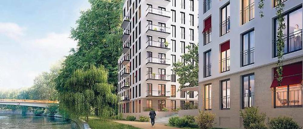 Zwei unmittelbar am Wasser gelegene Hochhäuser und 13 traditionelle Stadthäuser bieten Platz für 272 Eigentumswohnungen.