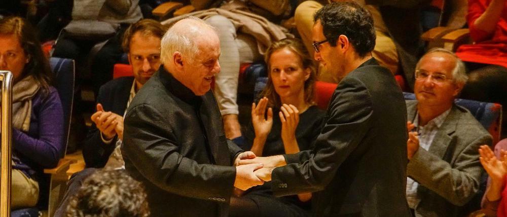 Barenboim und Benjamin Attahir, einer der letzten Schüler von Pierre Boulez.