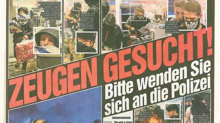 „Bild“, 10. Juli 2017., Montag. In der Printausgabe wie auf bild.de forderte die Redaktion des Boulevardblattes dazu auf, mutmaßliche Randalierer bei der Polizei zu melden. 