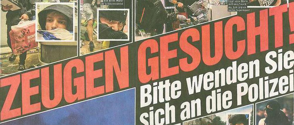 „Bild“, 10. Juli 2017., Montag. In der Printausgabe wie auf bild.de forderte die Redaktion des Boulevardblattes dazu auf, mutmaßliche Randalierer bei der Polizei zu melden. 