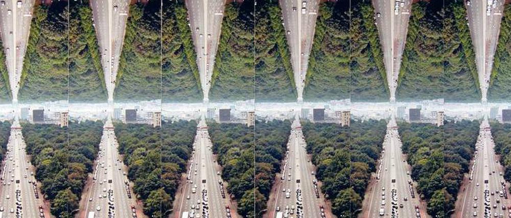 Von der Siegessäule bis in die Unendlichkeit. Die Collage zeigt die Bewegung des Berliner Verkehrs. 