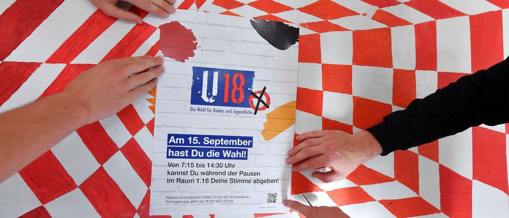 Selbstgestaltete Wahlplakate bei der U18-Bundestagswahl.