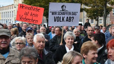 Für Blau. AfD-Anhänger bei einer Wahlkampfveranstaltung in Cottbus.