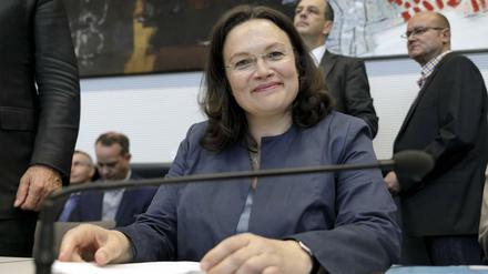 Zufrieden. Andrea Nahles vor Beginn der Fraktionssitzung am Dienstag in Berlin.