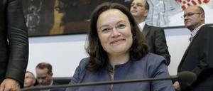 Zufrieden. Andrea Nahles vor Beginn der Fraktionssitzung am Dienstag in Berlin.