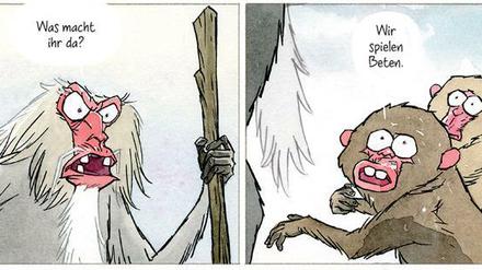 Pfiffige Religionskritik: Eine Seite aus „Affendämmerung“.