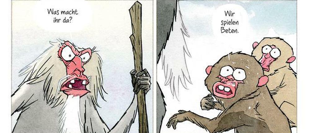 Pfiffige Religionskritik: Eine Seite aus „Affendämmerung“.