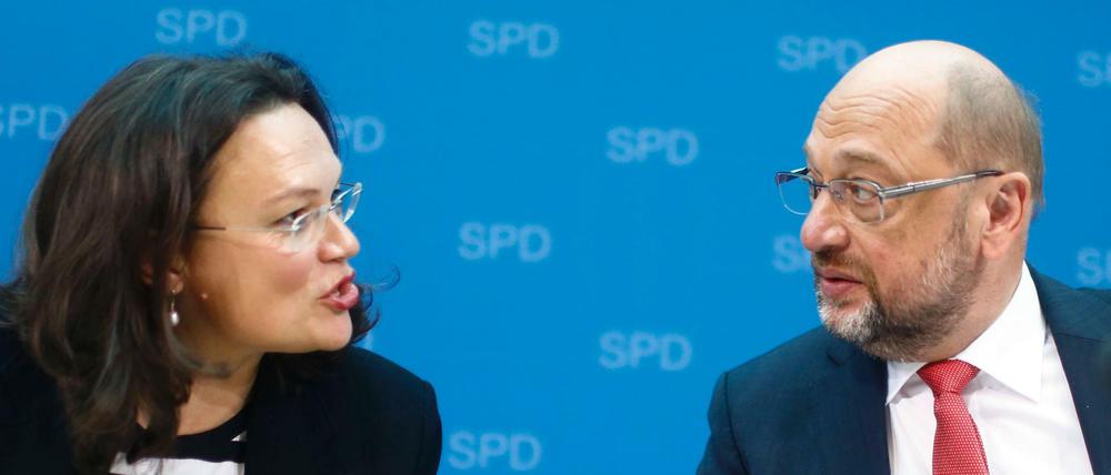 Wer hört hier künftig auf wen? Martin Schulz hat Andrea Nahles als Fraktionschefin vorgeschlagen.