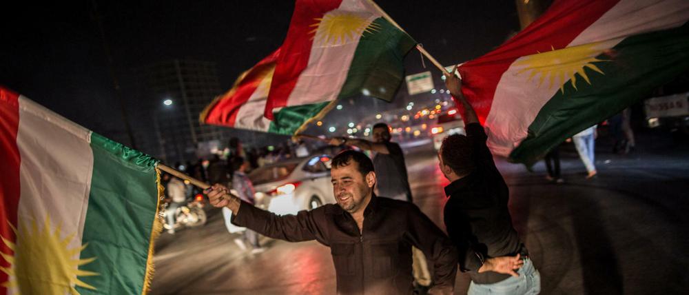 Freude schon nach Schließung der Wahllokale: Kurden im Irak feiern das Referendum für Unabhängigkeit.