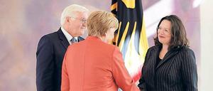 Andrea Nahles wurde am Donnerstag von Bundespräsident Steinmeier und Kanzlerin Merkel aus ihrem Regierungsamt entlassen. 