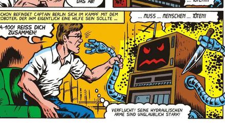 Mitten im Mediendiskurs: Eine Szene aus „Captain Berlin gegen den horriblen VHS-Mann“.