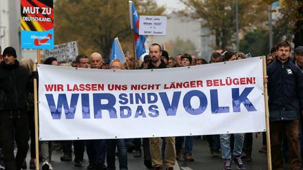AfD-Demonstranten im Jahre 2015 in Mecklenburg-Vorpommern.