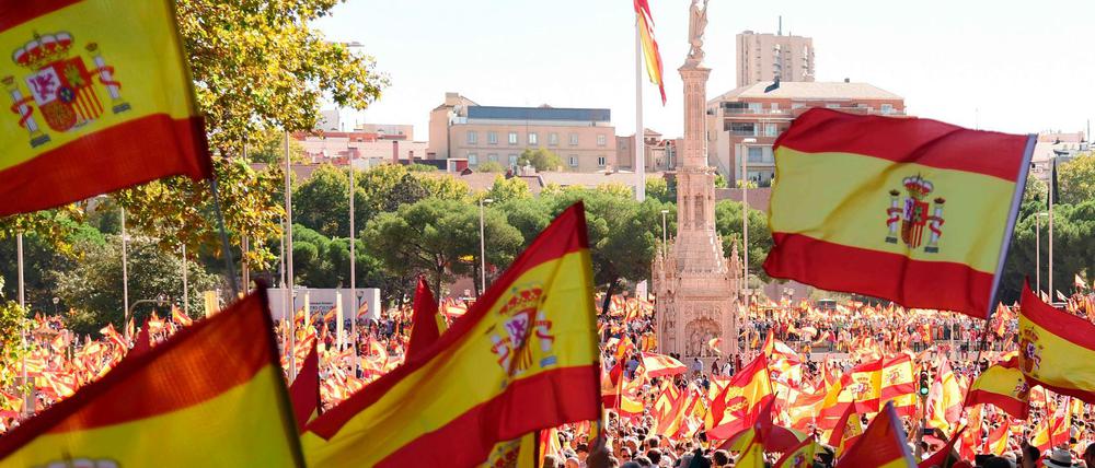 Ein Meer spanischer Flaggen am Samstag in Madrid.