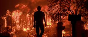 Ein Mann beobachtet am Montag in Fountaingrove, wie Teile seines Wohnviertels niederbrennen.