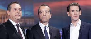 Die Kontrahenten: Heinz-Christian Strache (FPÖ, links), Kanzler Christian Kern (SPÖ) und Sebastian Kurz (ÖVP) 