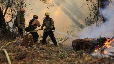 Kampf gegen die Flammen. Kaliforniens Feuerwehrleute kämpfen Tag und Nacht gegen die Brände.