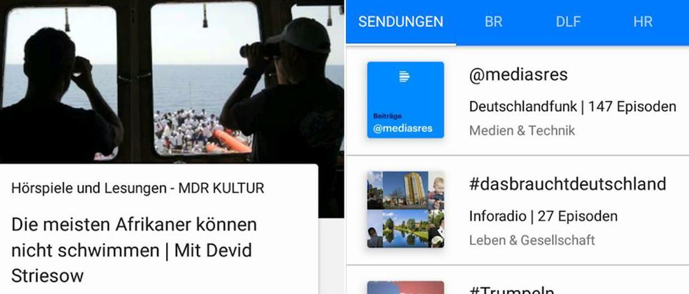 Die beiden Screenhots der Audiothek stammen aus der Android-Version der Smartphone-App.