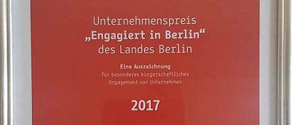 Urkunde Unternehmerpreis