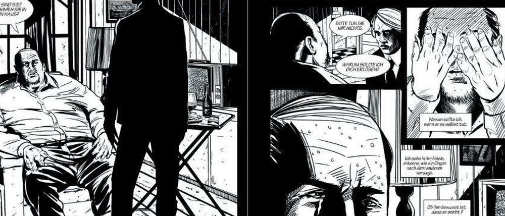 Fumetti-Neri-Look: Eine Doppelseite aus „Blutspur“.