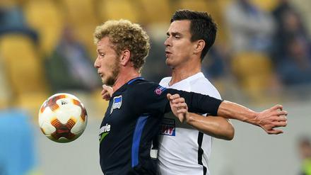 Enges Spiel. Hertha, hier mit Fabian Lustenberger, musste am Ende dem Team von Sorja Luhansk den Sieg in der Europa League überlassen.