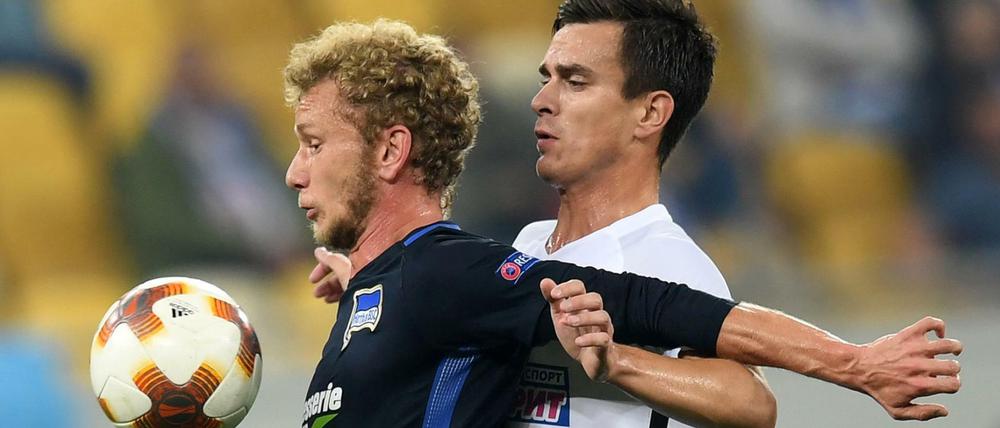 Enges Spiel. Hertha, hier mit Fabian Lustenberger, musste am Ende dem Team von Sorja Luhansk den Sieg in der Europa League überlassen.