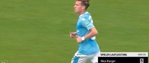 Aha. Löwenspieler Nico Karger war bis zur 33. Spielminute 4,1 Kilometer gelaufen, erfuhr der Sport-1-Zuschauer.