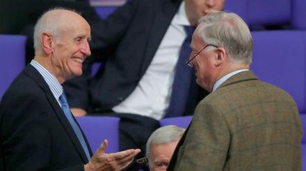 Albrecht Glaser (l) mit AfD-Fraktionschef Alexander Gauland im Bundestag.
