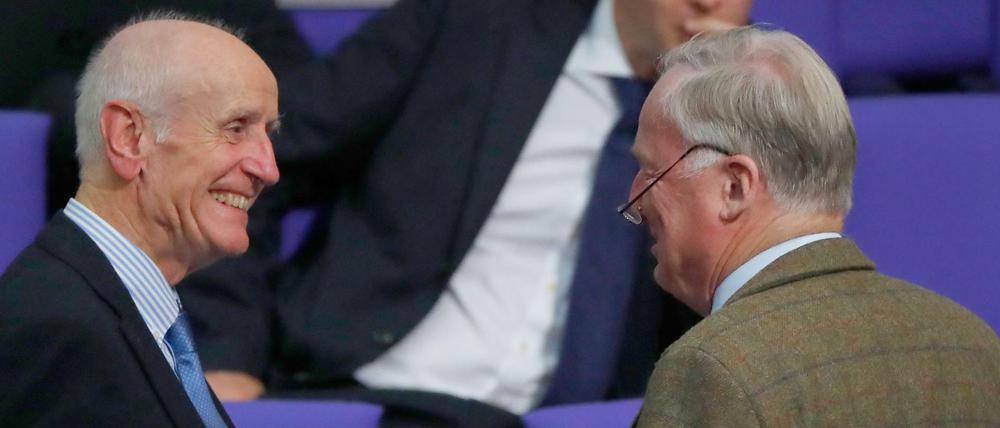 Albrecht Glaser (l) mit AfD-Fraktionschef Alexander Gauland im Bundestag. 